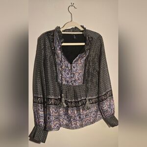 Aqua Black Tunic with Blue & Cream Paisley Accents